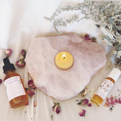 Rose Quartz~ Candle Holder~ large polished slab