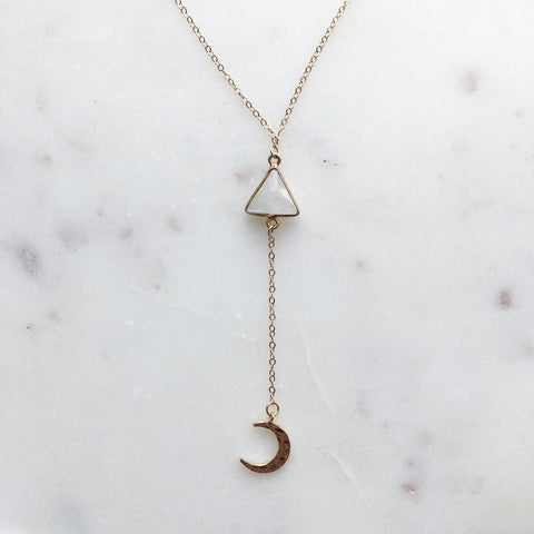 Moonstone Crescent Moon Drop Necklace