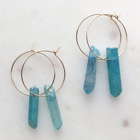 Aqua Aura Quartz Earrings~Medium Hoops