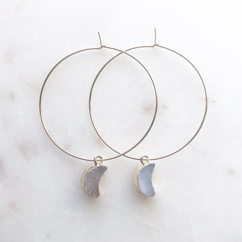 Sparkly agate~Crescent Moon Hoops