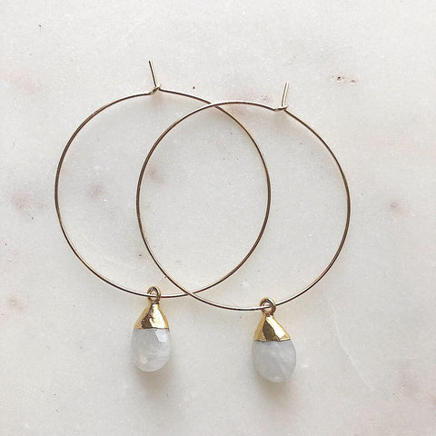 Rainbow Moonstone Hoops