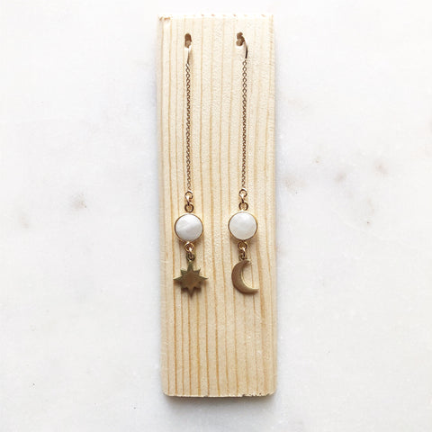 Celestial Magic~Rainbow Moonstone Threader Earrings