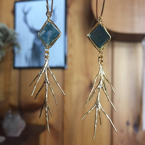 Agate and Pine Hoops (reserved for Ellie)