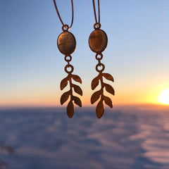Labradorite and Laurel Leaf Hoop Earrings