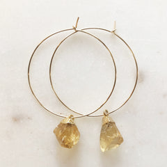 Raw Citrine on Gold Hoops