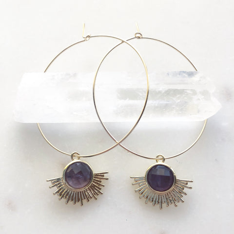 Solar Radiance~Amethyst Hoops (45mm diameter)