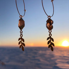 Raw Herkimer Diamond and Laurel Leaf Hoops