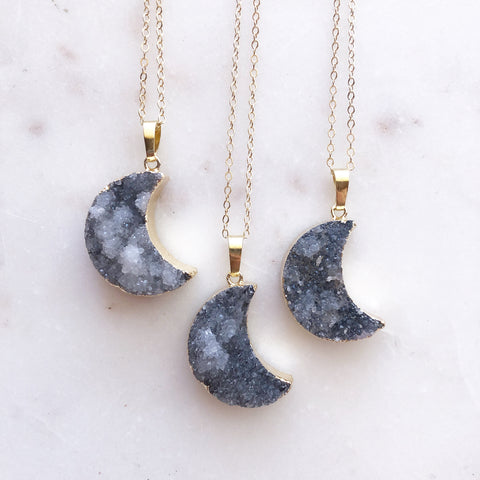 Sparkly Agate~ Crescent Moon Necklace