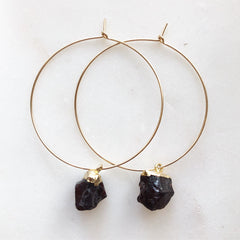 Raw Garnet Hoop Earrings