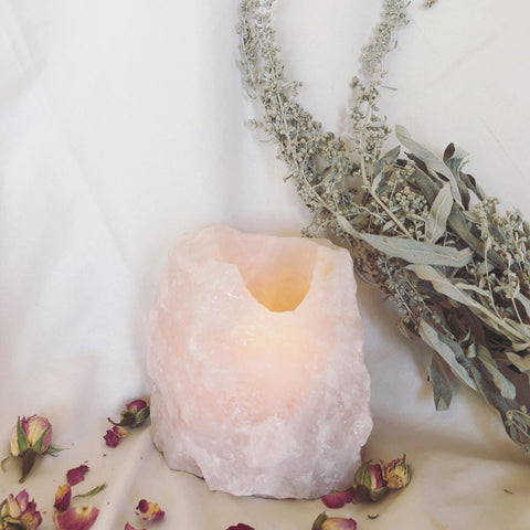 Raw Rose Quartz Candle Holder (tea light)