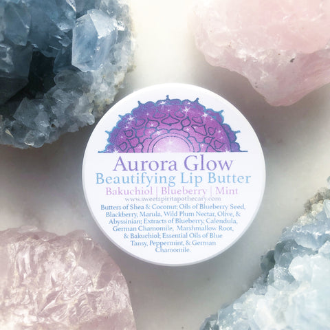 Aurora Glow~Beautifying Lip Butter~ with blueberry, mint and Bakuchiol (non irritating plant derived retinol alternative)