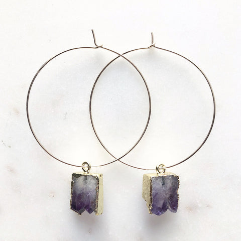 Amethyst Slab Hoops~ 30mm Hoop