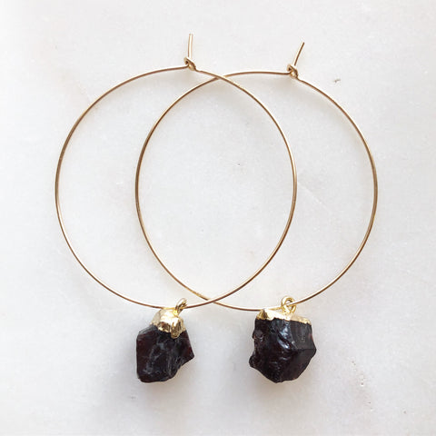 Raw Garnet Hoop Earrings