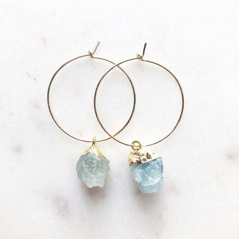 Raw Aquamarine Hoops