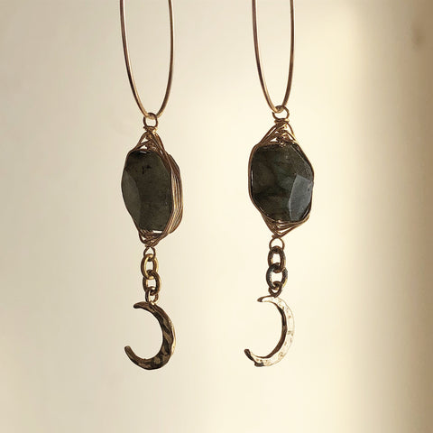 Labradorite and Hammered Moon Hoops