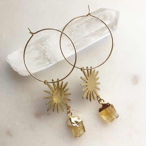 Sun and Citrine Hoops