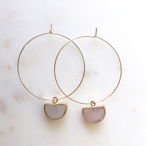 Rose Quartz~ Half Moon~ Hoops