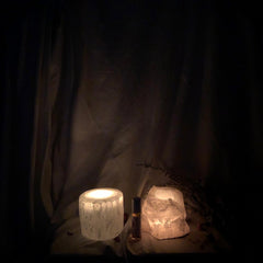 Selenite~Candle~ tealight Holder~ purification, divine wisdom, and serenity