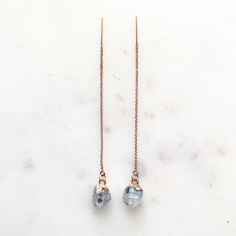 Rose Gold and Herkimer Diamond ~Threader Earrings