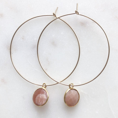 Peach Moonstone Hoops