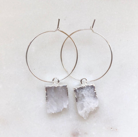 Sterling Silver Hoops with Agate crystal