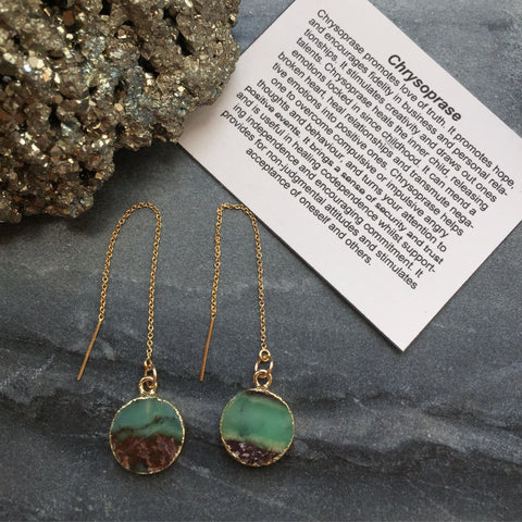 Chrysoprase Drop- 14k Gold Filled Threader Earrings