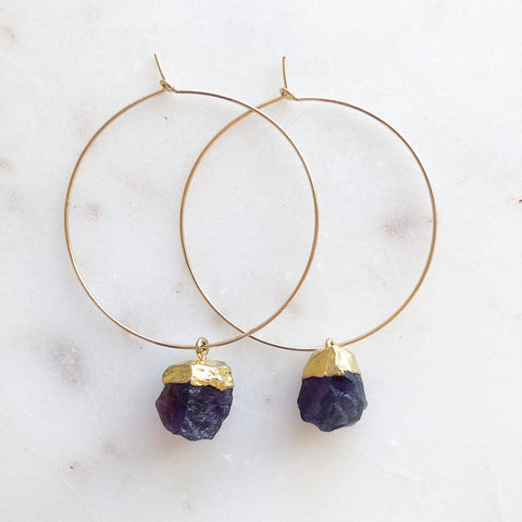 Raw Amethyst Hoops